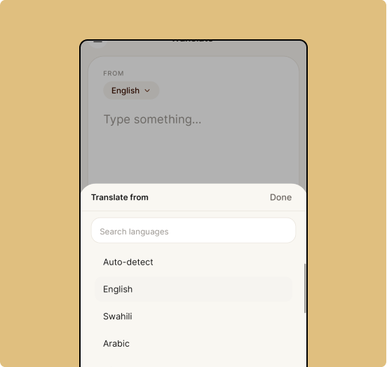 Choosing a language from the Mansa translate picker
