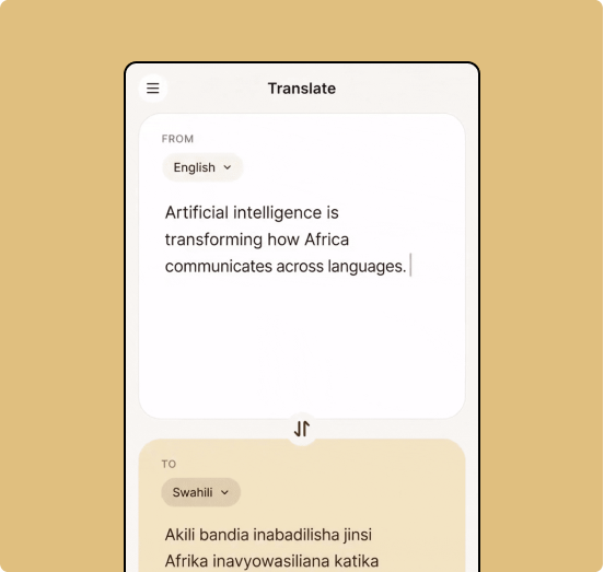 Translating English into Swahili in the Mansa app