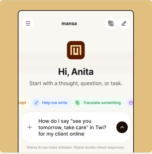 Mansa AI chat screen